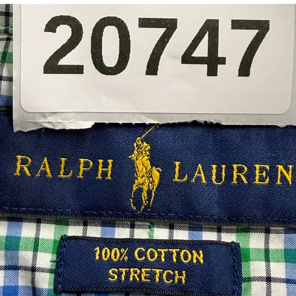 Polo Ralph Lauren Shirt Mens XL Green Blue‎ Gingham Plaid Long Sleeve Stretch